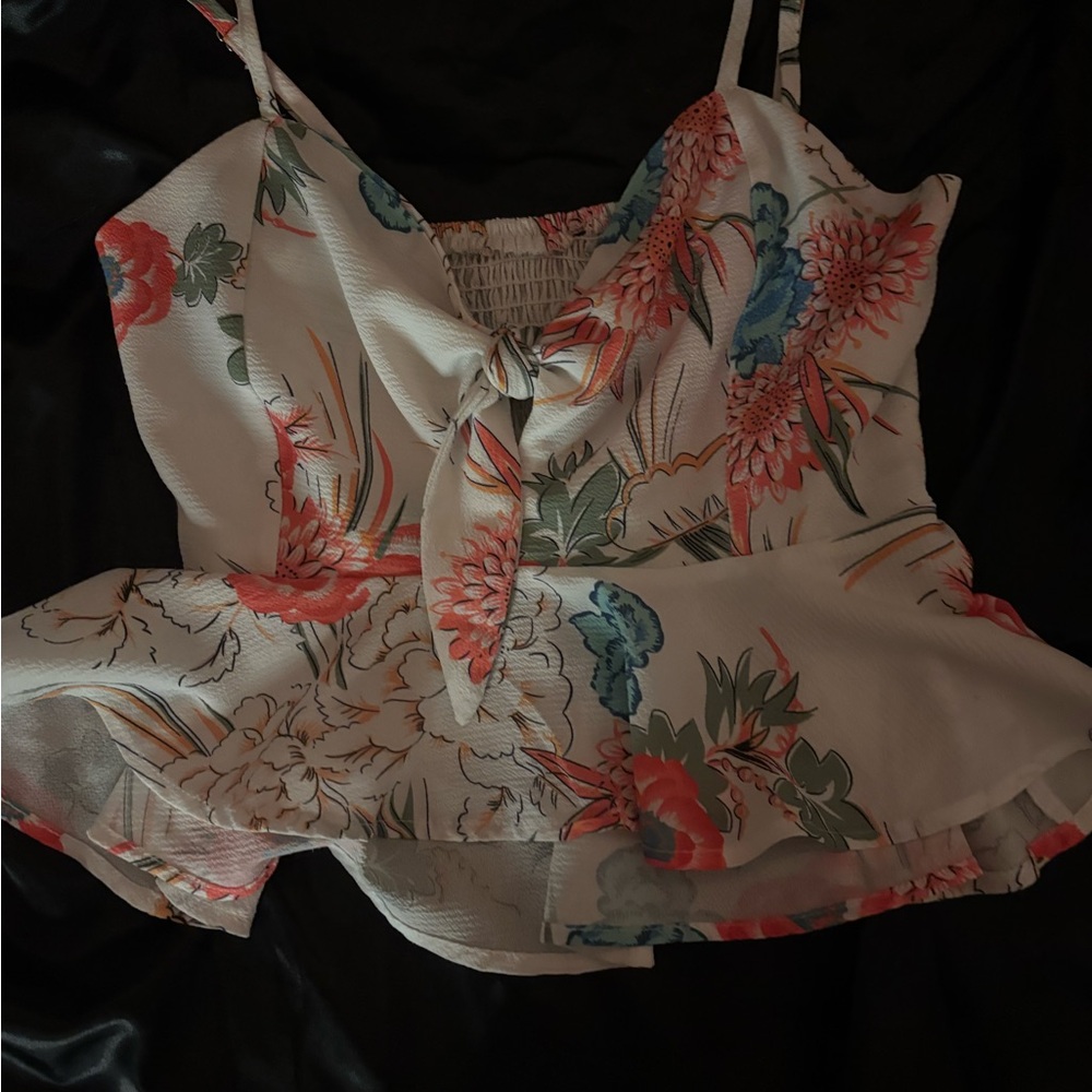 Floral Tie-Front Blouse - White and Pink